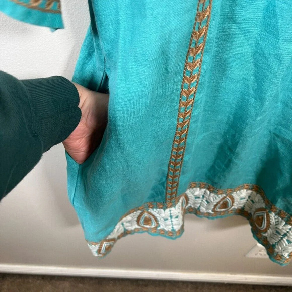 Uncle Frank Embroidered Linen Tunic Dress Size Medium Blue Boho Peasant Vacation - Picture 7 of 11